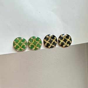 Set: Black & Green Button Earrings
